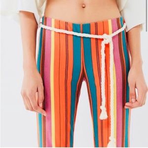 NWT Urban Outfitters Striped Fit Flare Wide Leg Bali Lounge Casual Pants Rainbow